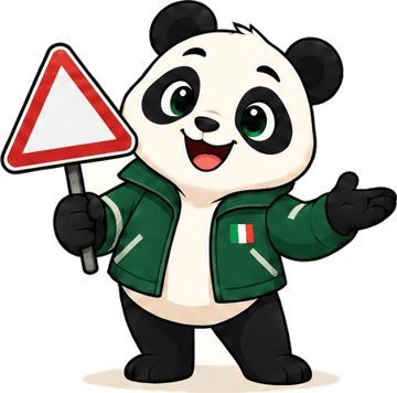 O Panda segurando uma placa de trânsito